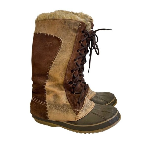 Sorel Brown Cate the Great Tall Lace Up Fur Top Winter Boots - Picture 1 of 9